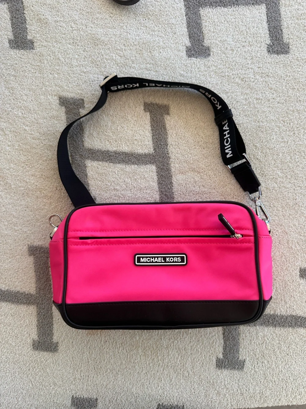 Michael Kors Hot Pink and Black Crossbody Camera Bag